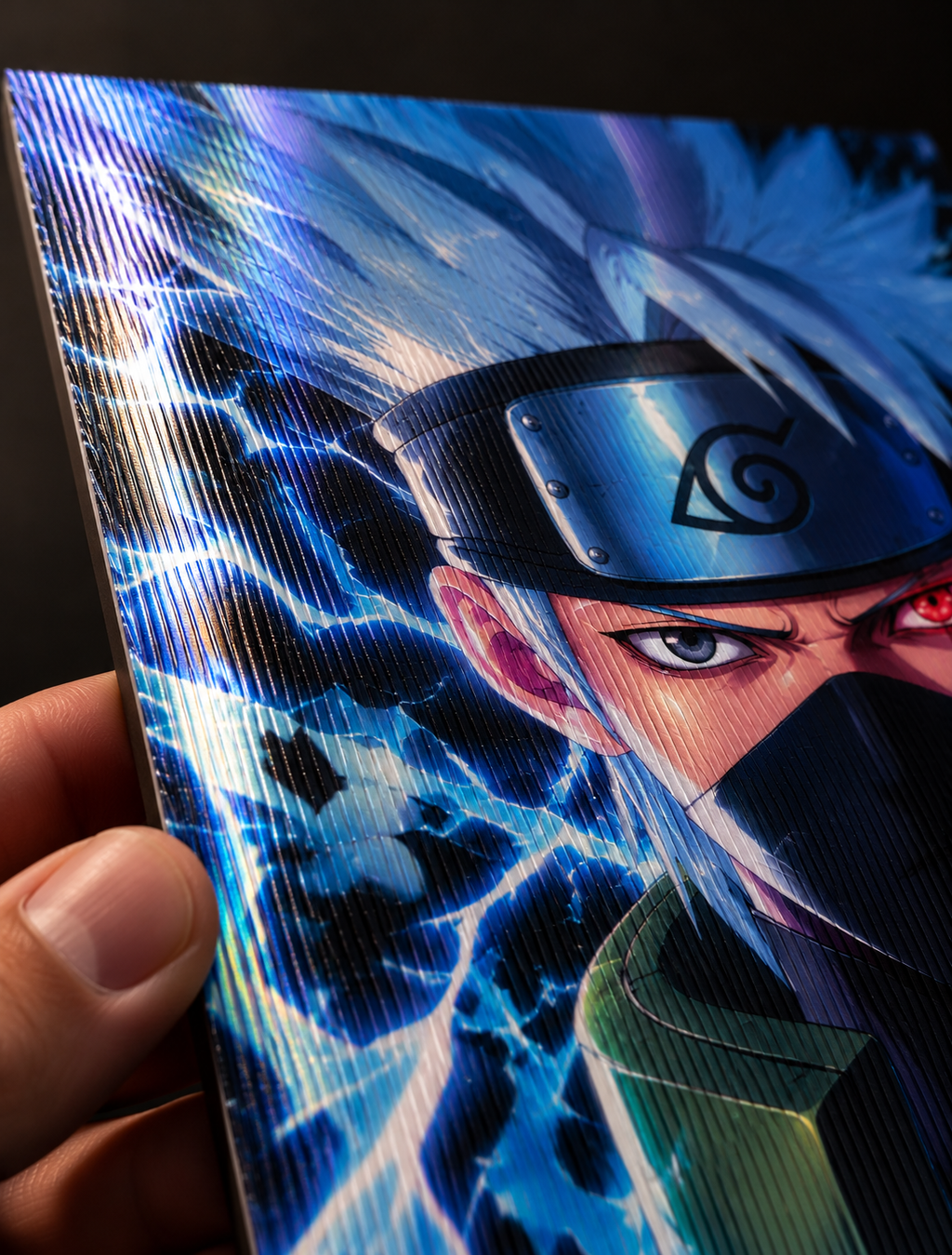 Close-up of the lenticular lens surface on the anime poster