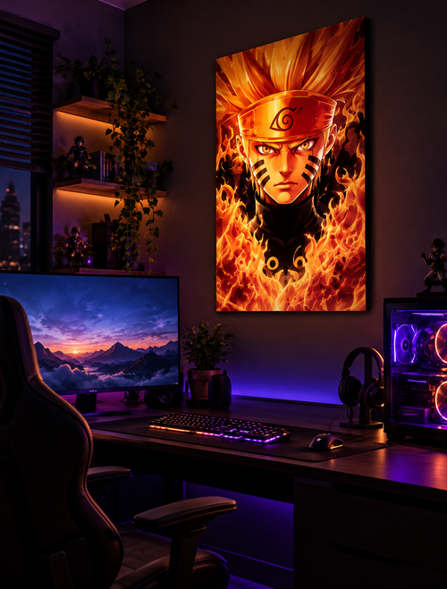 Lenticular anime poster in a gaming room setup