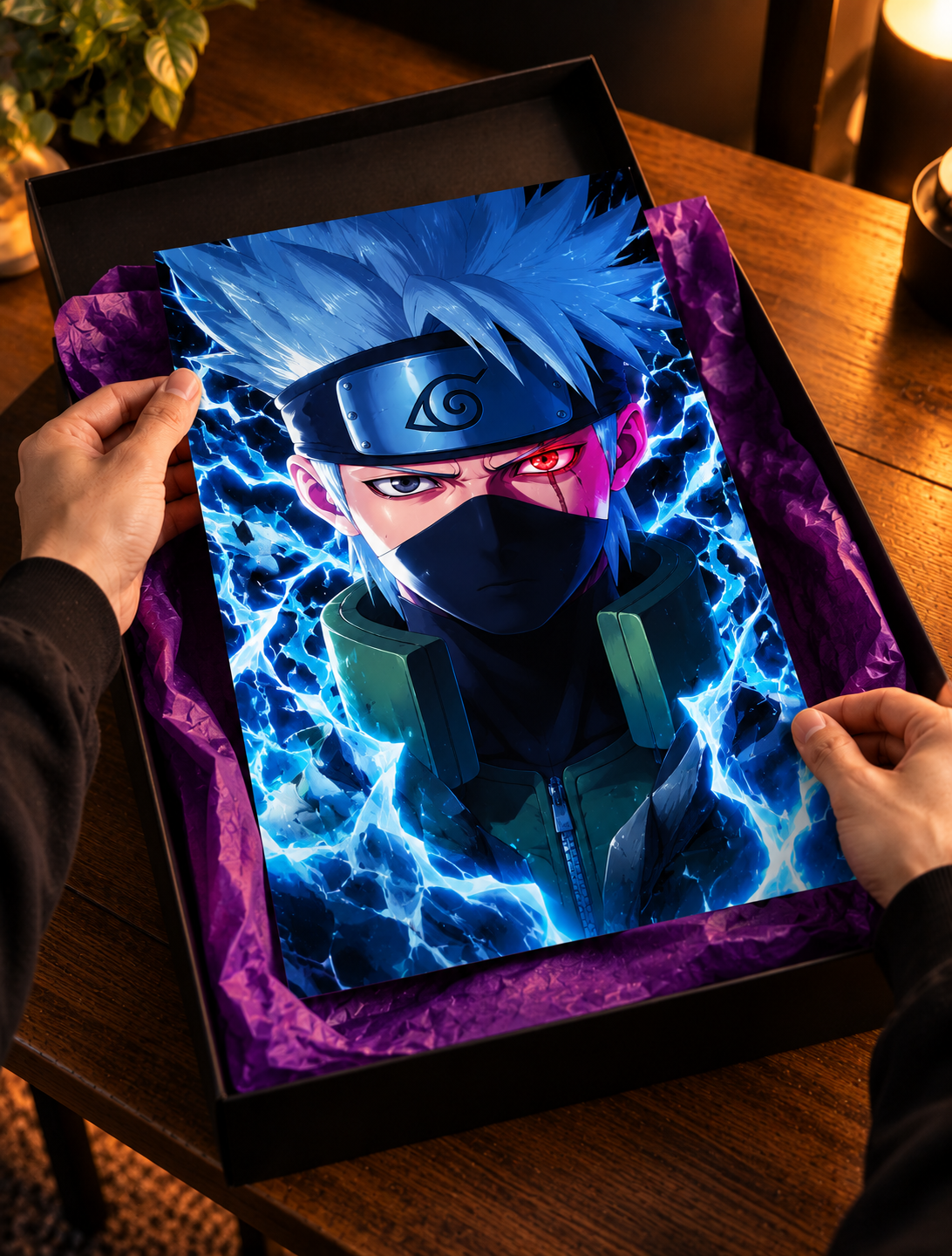 Lenticular anime poster unboxed as a gift